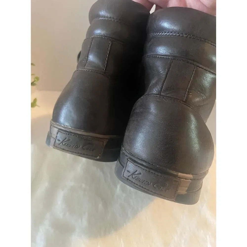 Kenneth Cole Men’s Military High Top Leather Boots Camo Sole Brown Green Size 8